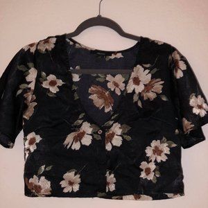 Black Satin Floral Top
